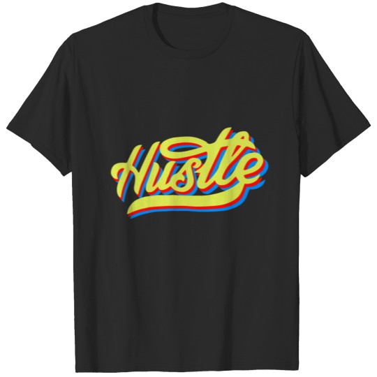 Discover Hustle yellow blue red T-shirt