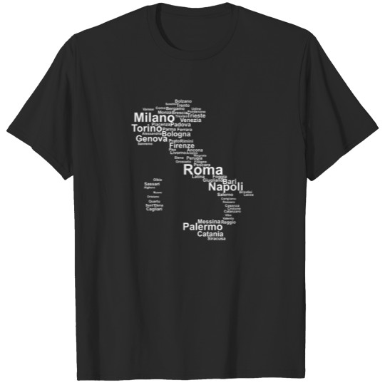 Discover Italy Towns and Cities Map Silhouette Rome Travel T-shirt