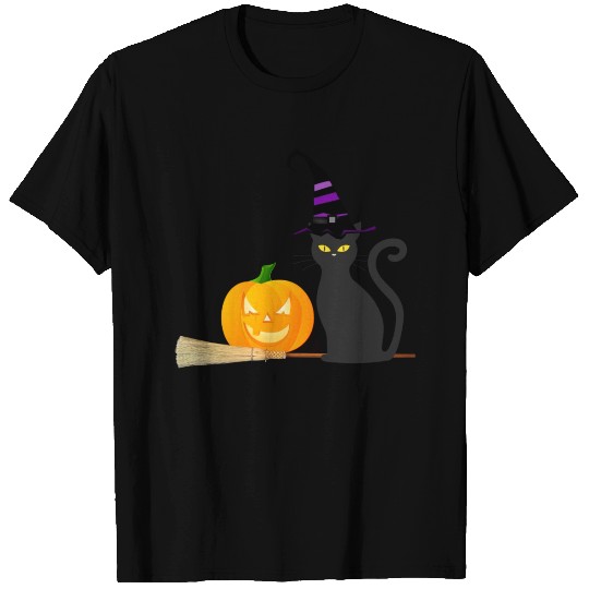 Black Cat halloween pumpkin T-shirt