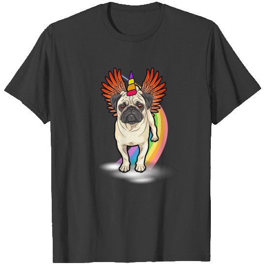 Pug Unicorn Rainbow Wings Nerdy T-shirt