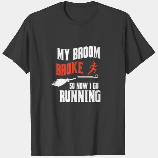 Halloween Running Broom Witch Jogging T-shirt