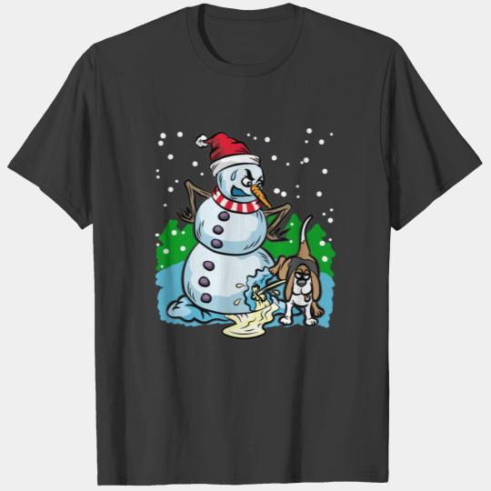 DOG PEEING ON Angry SNOWMAN T-shirt