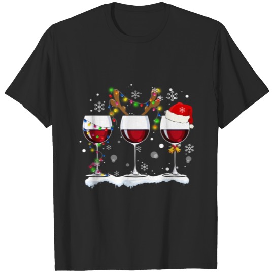 Discover Three Glass of Red Wine Santa Hat Christmas T-shirt