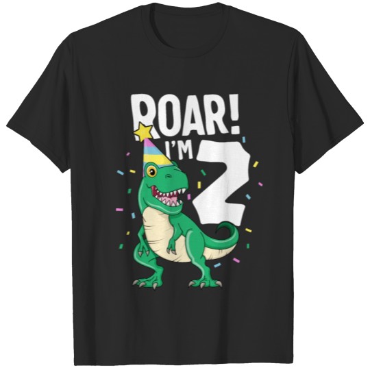 Discover Roar I'm 2 TRex Birthday Dinosaur Happy Second T-shirt