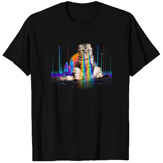 Psychedelic Vaporwave Catzilla with rainbow T-shirt