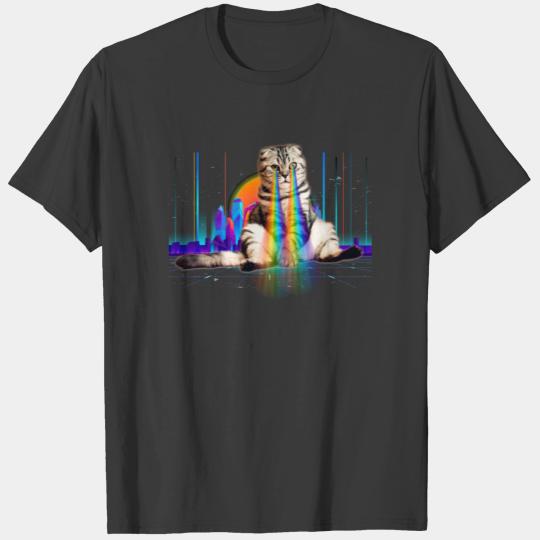 Psychedelic Vaporwave Catzilla with rainbow T-shirt