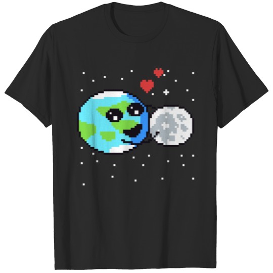 Pixelart Earth in love with moon T-shirt