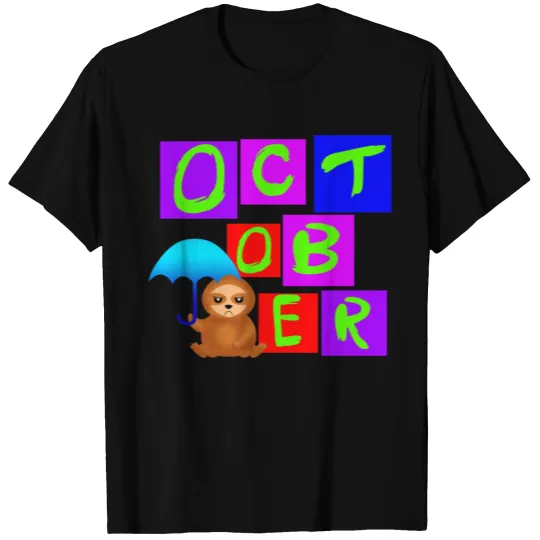 Rainy October. Grumpy cranky sloth with umbrella T-shirt