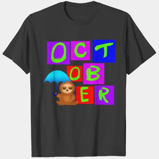 Rainy October. Grumpy cranky sloth with umbrella T-shirt