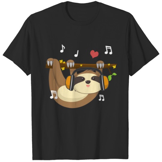 Climbing Chibi Anime Sloth Music Lover T-shirt
