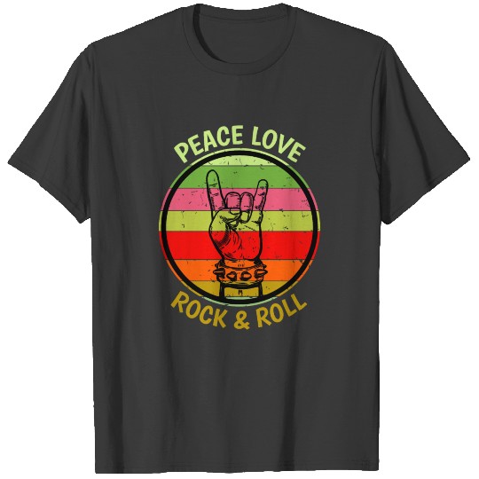 Hippie Peace Love Rock And Roll Design 80s Rock T-shirt