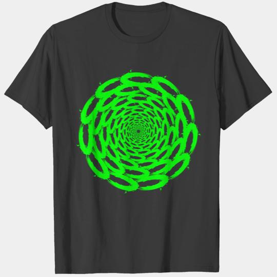 Optical illusion deep circle design green T-shirt