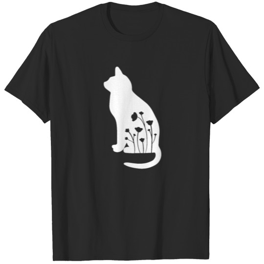 Discover Floral Cat Silhouette T-shirt