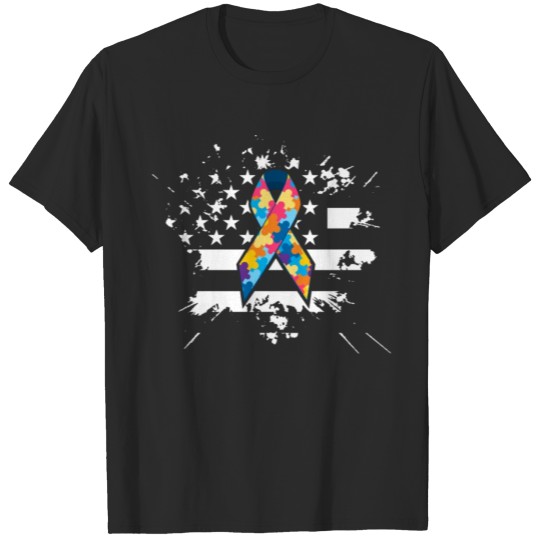 Discover Autism Awareness Gift American Flag Autistic T-shirt