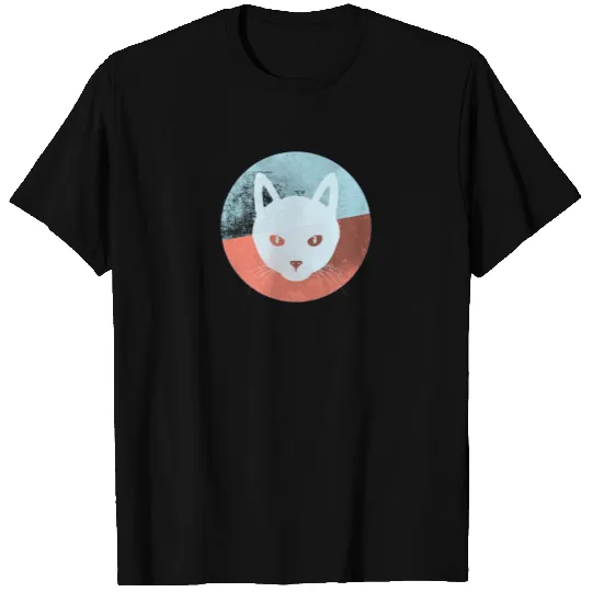 Mysterious Moon Cat Face Abstract Art Retro T-shirt