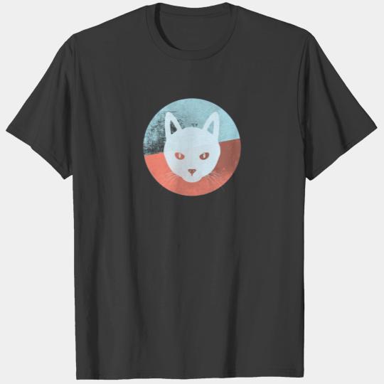 Mysterious Moon Cat Face Abstract Art Retro T-shirt