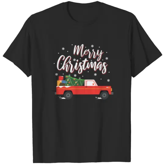 Discover Merry Christmas I Vintage Red Truck And XMas Tree T-shirt