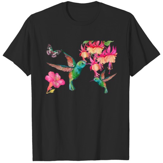 Discover Hummingbirds, a butterfly and some fuchsias T-shirt