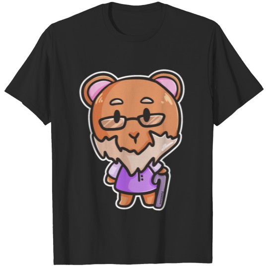 Discover Pensioner old Bear man walking stick Grandpa comic T-shirt