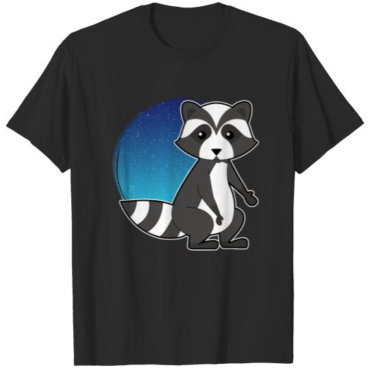 Discover Black and white, cute raccoon, blue night sky gift T-shirt