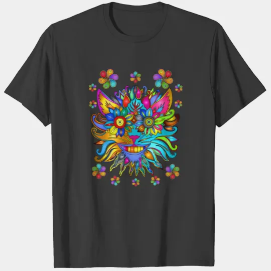 Boho Cat with Paisley Flowers Cute Bohemian Style T-shirt