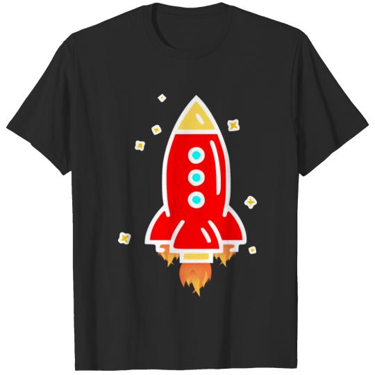 Colored cartoon rocket with stars T-shirt
