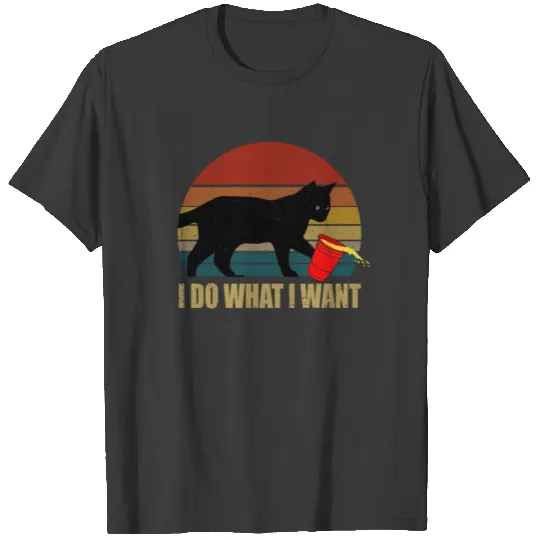 I Do What I Want Vintage Retro Black Cat Walking T-shirt