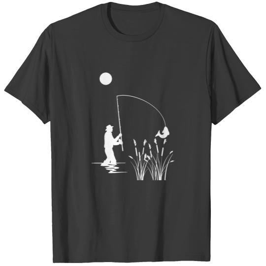 fish moon sun fisherman fishing gift rod bait T-shirt