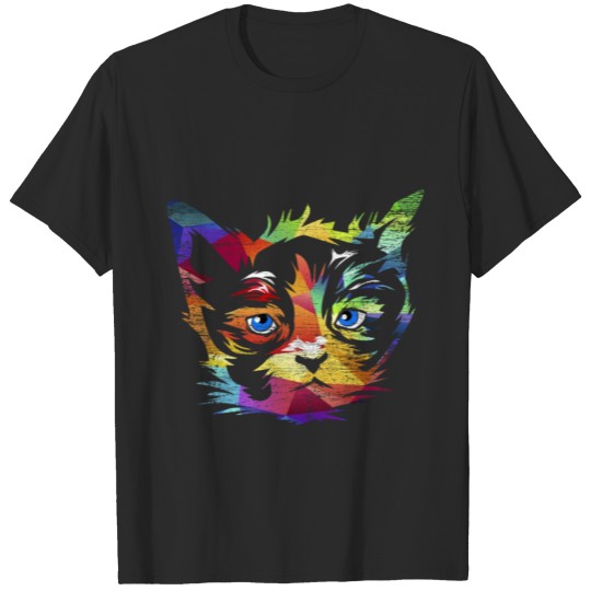 Discover Ojos Azules Cat Polygon T-shirt