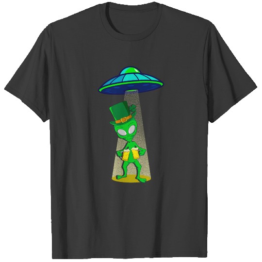 Funny St Patricks Day Ufo Beer Drinking Irish Alie T-shirt