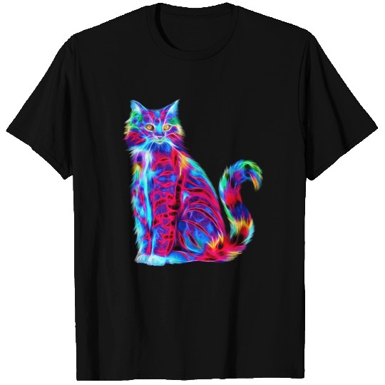 Colorful rainbow striped cat Colored Cat Art T-shirt