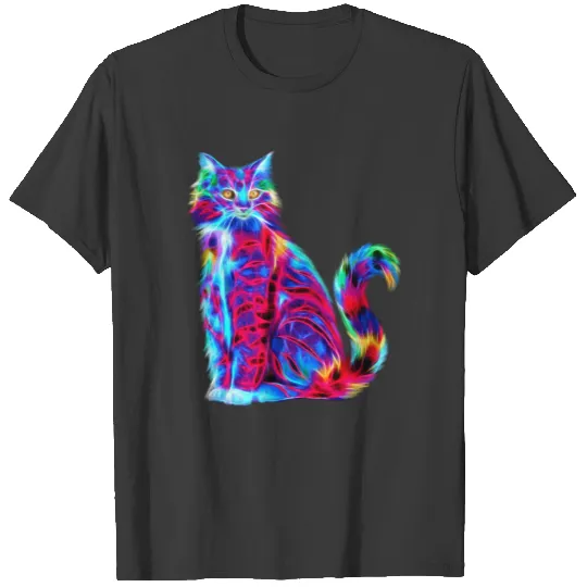 Colorful rainbow striped cat Colored Cat Art T-shirt