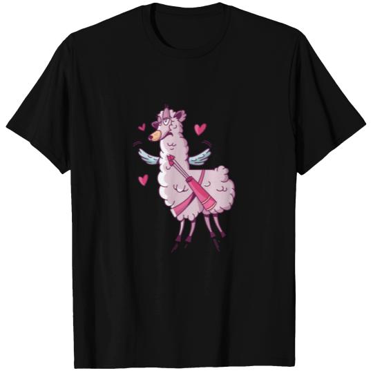 Pink Llama with heart and wing Valentine T-shirt