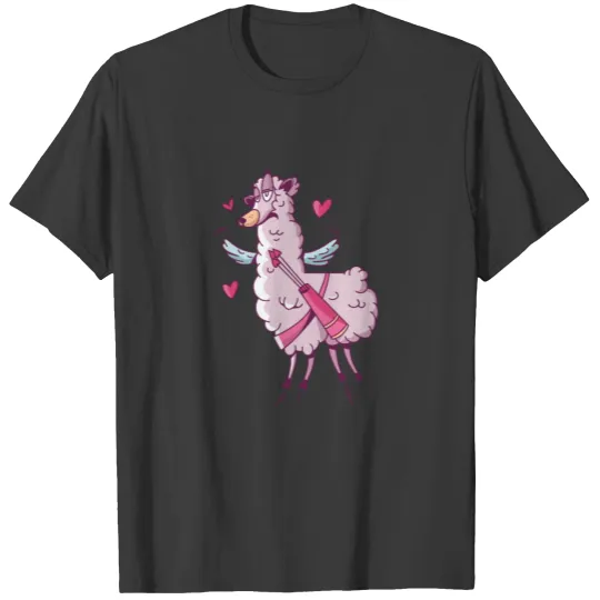 Pink Llama with heart and wing Valentine T-shirt