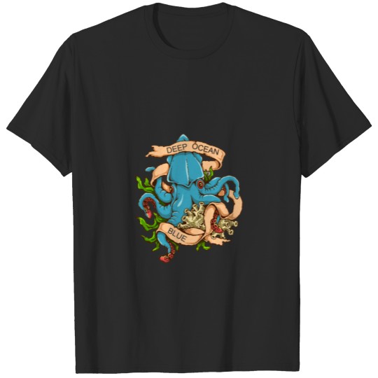 Discover Deep Ocean Blue Octopus Tattoo T-shirt