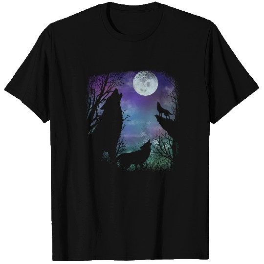 Three howling wolf in moon T-shirt
