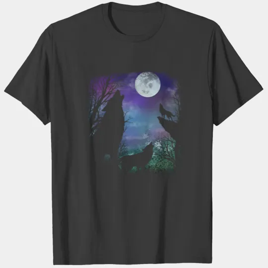 Three howling wolf in moon T-shirt
