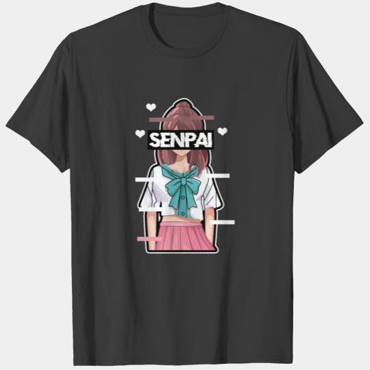 Senpai young school girl anime in uniform present T-shirt
