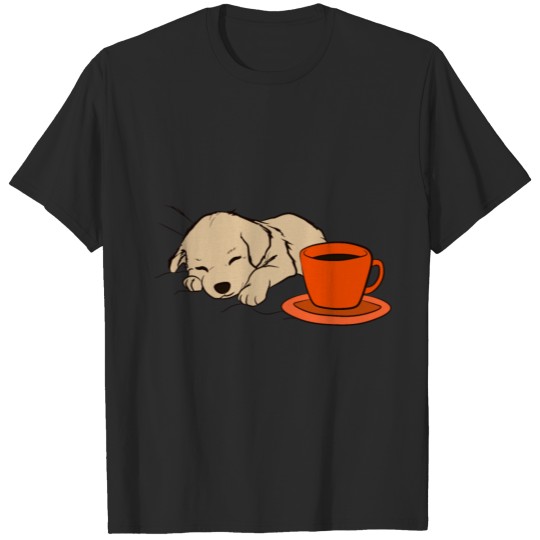 Discover Golden Labrador Retriever Puppy and Coffee Lover T-shirt