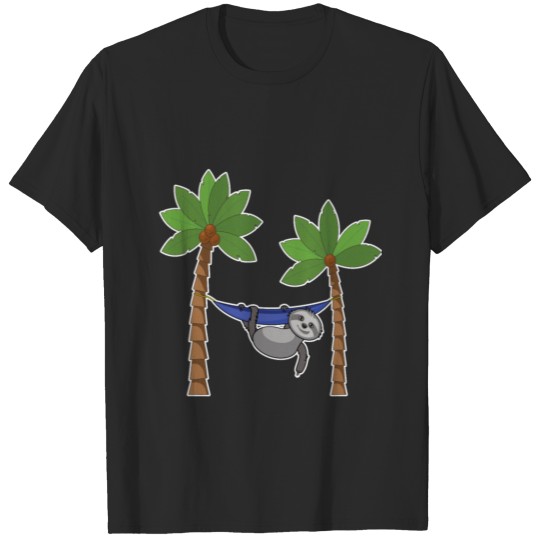 Discover Sloth hanging in hammock with palms and coconuts T-shirt