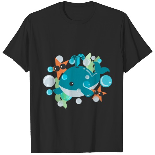 Discover Cute Summer Beach Whale Starfish Ocean Bubbles T-shirt