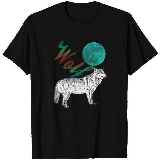 Wolf in front of the full moon gift idea T-shirt