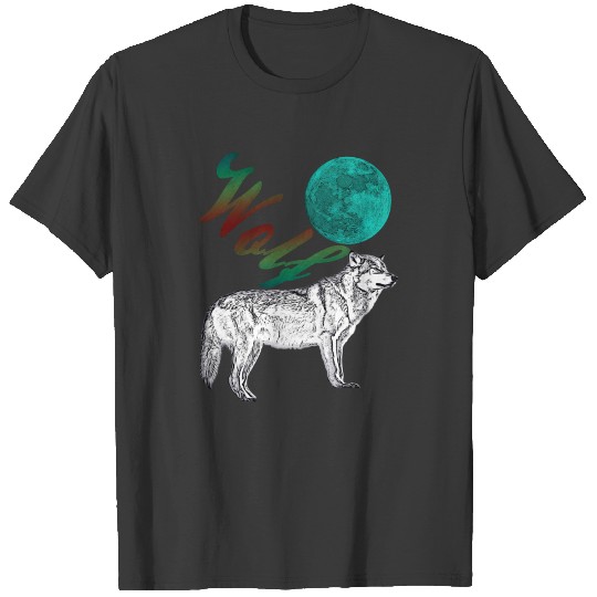 Wolf in front of the full moon gift idea T-shirt