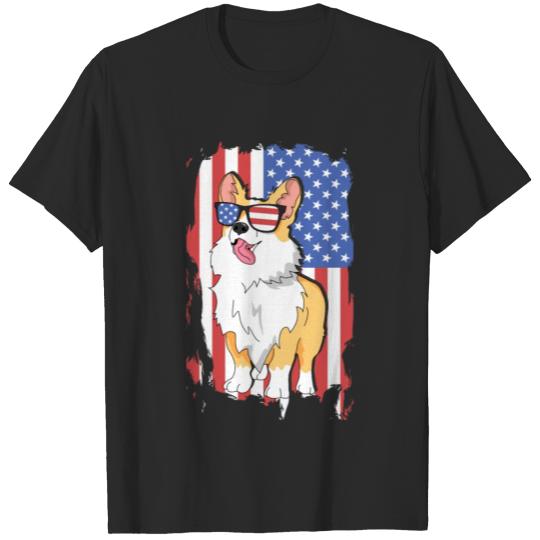 Discover Corgi Tee for Kids Women American Flag 4th of july T-shirt