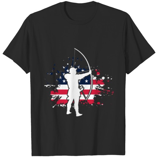 Discover 4th of July Archer Bow Shooting American Flag T-shirt