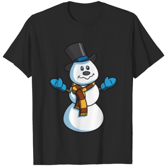 Discover Snowman With Top Hat & Scarf blue gloves T-shirt