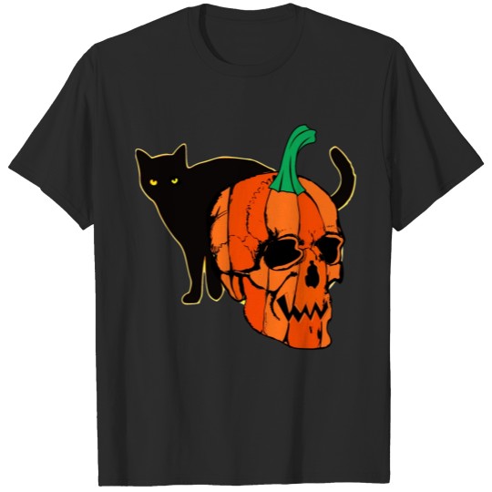 Discover Skull Pumpkin - Halloween - Black Cat T-shirt