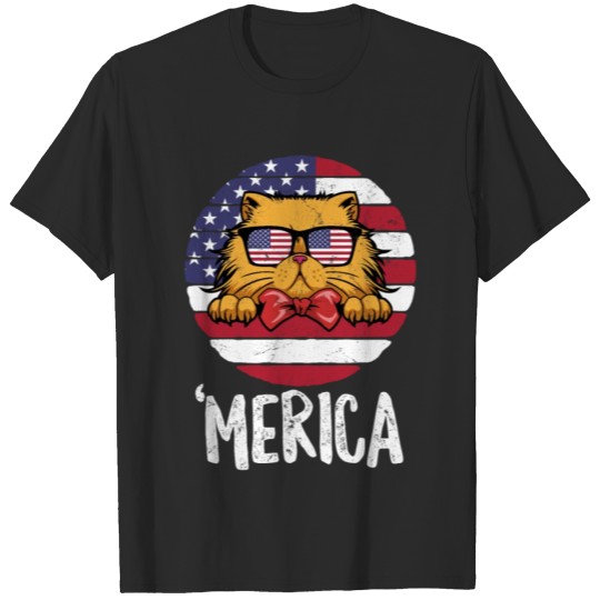 Discover Merica Cute Cat Wearing Sunglasses America USA T-shirt