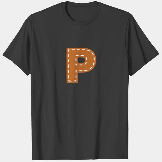 P letter in college style USA leather sewn T-shirt