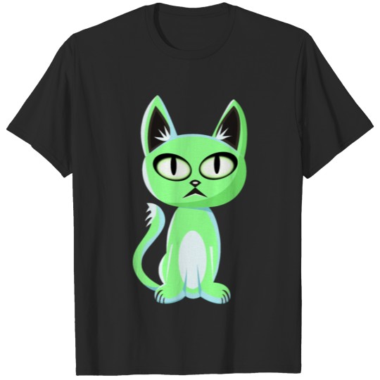 green Cat Cats Kitty Kittens meow T Shirt T-shirt